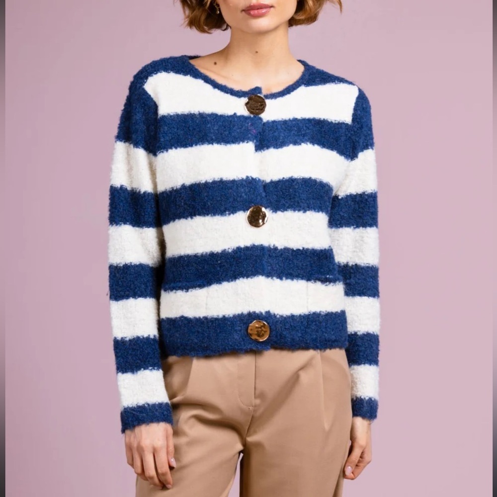 Anna Kay Fuzzy Striped Cashmere Blend Cardigan